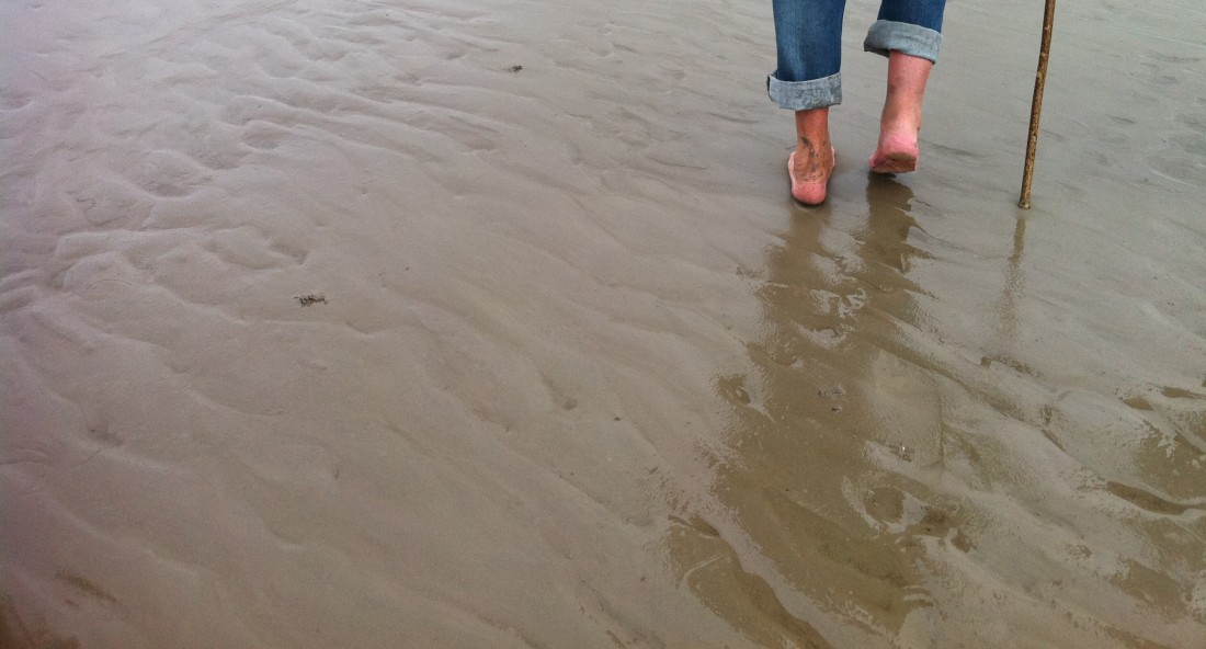 sandpilotimage Image of feet walking across Morecambe sands for the Sand Pilot project by Invisible Flock, Sept 2012